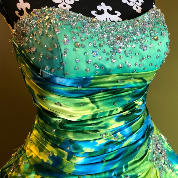 Teal Abstract Prom Dress - Picture 2 of 6